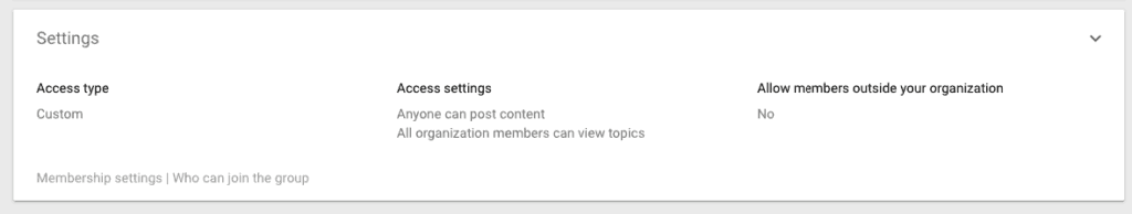 Image of google groups settings panel.