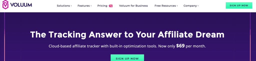 screenshot of voluum affiliate marketing program website